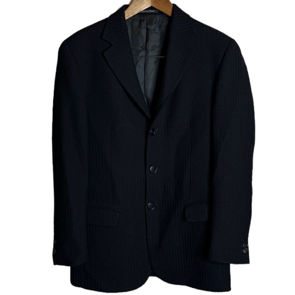 Arnold Zimberg New York Men's Black Textured Blazer Jacket Pure New Wool Made in